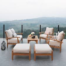 Caterina 7pc Teak Patio Conversation Set Beige Cushion Conversation Set Patio Furniture Design Modern Outdoor Furniture Sets
