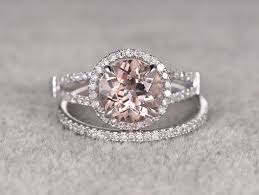 2pcs Morganite Bridal Ring Set Engagement Ring White Gold Diamond Wedding Band 14k 8mm Rou Vintage Engagement Rings Wedding Rings Vintage Fine Engagement Rings