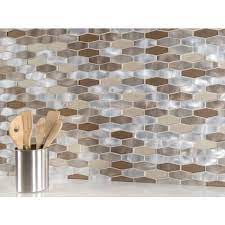 Dune Elongated Hexagon Glass And Metal Mosaic Floor Decor Backsplash Kitchen Dark Cabinets Glass Backsplash Kitchen Neutral Backsplash Kitchen