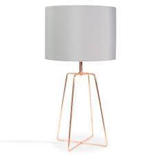 Crossy Copper Metal Lamp With Grey Fabric Lampshade H 49cm Copper Metal Lamp Metal Lamp Fabric Lampshade