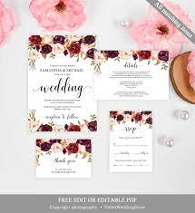 Marsala Wedding Invitation Template Printable Wedding Invitation Set Burgundy Maroon Wedding Invitations Wedding Invitation Templates Red Wedding Invitations
