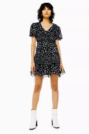 Black Ditsy Ruffle Mini Tea Dress Tea Dress Dresses Mini Slip Dress