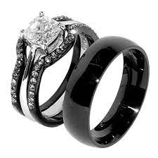His Hers 4 Pcs Black Ip Stainless Steel Wedding Ring Set Mens Matching Band On Sale Engagement Black Wedding Rings Steel Wedding Ring Black Engagement Ring