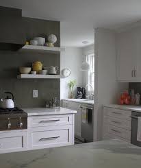 Tape off the counter and cut in using a paint brush. Grey Kitchen Cabinets White Countertops Design Ideas