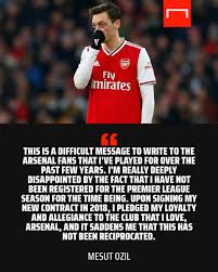 Fenerbahçe kulübü'nden bir kişi çıkıp bir açıklama yapmamıştır. Goal On Twitter Loyalty Is Hard To Come By Mesut Ozil Reacts To Arsenal S Decision To Leave Him Out Of Their Premier League Squad Https T Co Xm8sxszlob