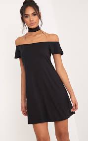 Basic Black Bardot Shift Dress Dresses Prettylittlething Aus Bardot Shift Dress Dresses Shift Dress