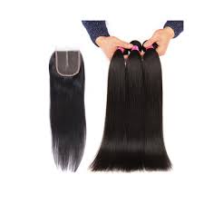 Beauty Grace Brazilian Straight Hair Weave Bundles With Closure 3 Bundles Non Remy Human Hair Bundles With Closure Middle Part Color Natural Color