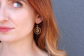 Hexagon Earrings, Geometric Drop Earring in Art Deco Style, Lightweight  Earrings for Everyday Wear