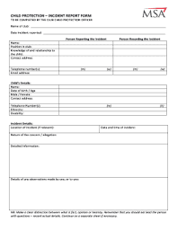 Fillable Online Msauk Child Protection Incident Report Form Msa Msauk Fax Email Print Pdffiller