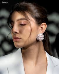 Peach CZ Stud Silver Earrings