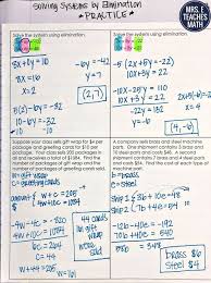 Solving Systems Of Equations By Elimination Interactive Notebook Page Studying Math Systems Of Equations School Algebra