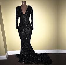 2019 Black Mermaid Sequins Prom Dresses Deep V Neck Long Sleeves Bling Bling Evening Formal Dresses Plus Size Custom Made Dp0261 Le Femme Prom Dresses