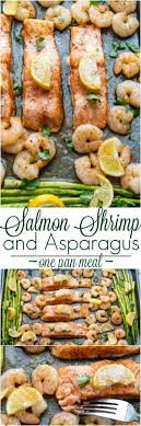 Baked One Pan Meal With Salmon Shrimp And Asparagus Valentinascorner Com Recette Poisson Recettes De Cuisine Nourriture