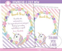 Happy Birthday Unicorn Birthday Card Printable Instantly Download This Unicorn Thank You Card And Edit At Home Note The Curved Thank You Unicorn Invitations Unicorn Party Invites Birthday Thank You Cards