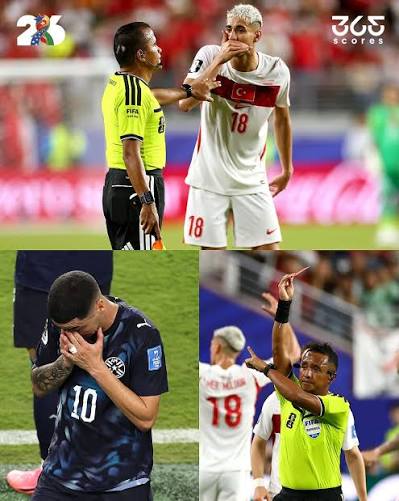 The "Vincius rule" has been applied! ♦ Paraguay's Miguel Almiron has been  shown a red card after covering his mouth during the match against Turkiye