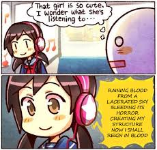 Raining Blood That Girl Is So Cute I Wonder What She S Listening To Know Your Meme