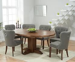 This huge round georgian table dining set is designed to. Extending Round Dark Oak Dining Table 6 Grey Chairs Homegenies