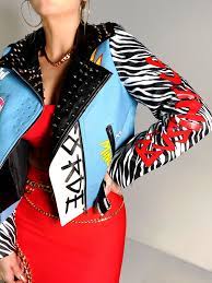 Azalea Wang Band Of Misfits Blue Tiger Moto Jacket Painted Leather Jacket Best Leather Jackets Fashion