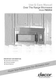 Dacor Pmor30 Specifications Manualzz