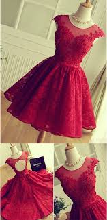 Red Lace Bridesmaid Dress Short Lace Prom Dress Red Cocktail Dress Cap Sleeves Formal Party Red Homecoming Dresses Prom Dresses For Teens Prom Dress Short Lace