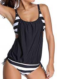 Open Back Black Stripe Print Tankini Swimwear Fashion Striped Tankini Swimwear Tankini