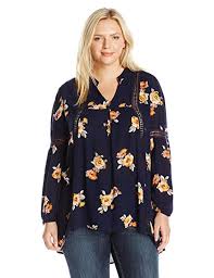 Blu Pepper Womens Plus Floral Printed Boho Style Tunic Top