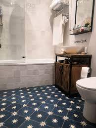 From bringing life to the patio to providing elegance for the bathroom, our contemporary patterned flooring range is sure to have something you'll love. Dark Blue Star Pattern Concrete Tile In 2020 Blue Bathroom Tile Dark Blue Bathrooms Patterned Bathroom Tiles