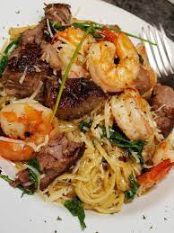 Steak Shrimp Linguine W Spinach In Garlic Butter Parmesan Steak And Shrimp Linguine Recipes Steak Shrimp Dinner