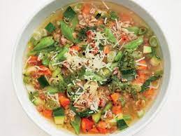 Spring Vegetable Farro Soup Recipe Food Network Recipes Spring Vegetables Vegetable Soup Healthy