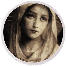 Virgin Mary Painting Round Beach Towel by Beltschazar