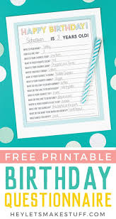 You can use this swimming information to make your own swimming trivia questions. Printable Kids Birthday Questionnaire Hey Let S Make Stuff
