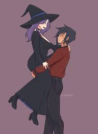 lunarpix (artist), abigail (stardew valley), sebastian (stardew valley),  stardew valley, black footwear, commentary, english commentary, highres,  1boy, 1girl, artist name, bite mark, black choker, black dress, black  nails, breasts, choker, dress, ear