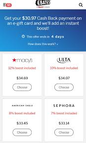Gift card cash back near me. Ebates Redeem Your Cash Back With An E Gift Card And Get Up To A 15 Boost Probably Targeted Muaonthecheap