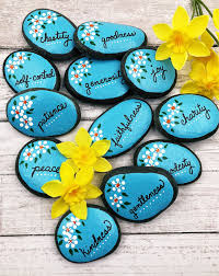 Fruit Of The Spirit Painted Stones 12 Christian Scripture Etsy Scripture Painting Painted Rocks Painted Rocks Diy