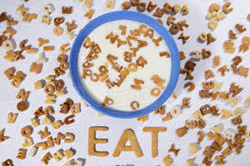 Alpha bits cereal from post is a wholesome and tasty american treat. Top View Of Breakfast Cereal Alphabet Milk In Bowl And Word Eat Isolated On Grey Stock Photo Dissolve