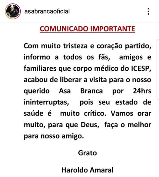 Resultado de imagem para COMUNICADO IMPORTANTE ASA BRANCA"