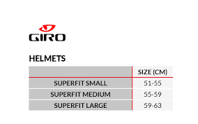 giro bike helmet size chart