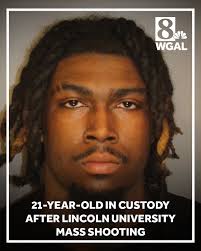 Zecqueous Morgan-Thompson, 21, is in custody after police said they saw him  with a gun at the scene of a mass shooting at Lincoln University.  Investigators said they believe there were multiple