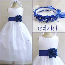 Lovely White Royal Blue Tulle Rosebud Flower Girl Dress Free Headpiece All Sizes Flower Girl Dresses Flower Girl White Flower Girl Dresses