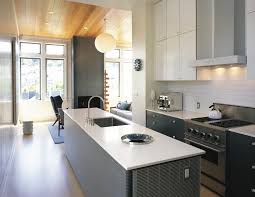 San Francisco Mid Century Kitchen Cabinets Modern With White Countertops Chrome Faucets Pendant Lighting