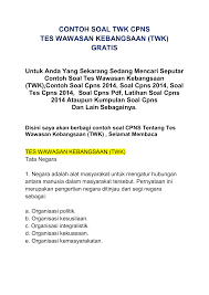 Contoh Soal Twk Cpns Tes Wawasan Kebangs