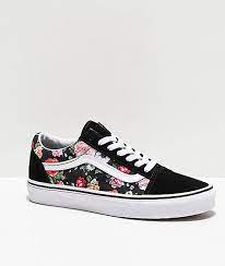 Vans slip on floral rose flower multicolor print 500714 men's 6 women's 7.5 new. Vans Old Skool Garden Floral Black Skate Shoes Zumiez Vans Shoes Old Skool Vans Old Skool Vans