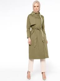 Fermuarli Trenckot Haki Fashion Box London Trenckot Moda Kiyafet
