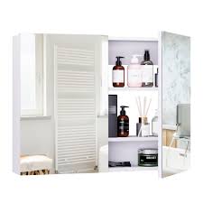 Hang a single long mirror above a double vanity, or go for a smaller one above each sink for a modern take. Homcom Double Door Wall Mounted Bathroom Mirror Medicine Cabinet With Modern Design Large Storage Quiet Hinges Walmart Com Walmart Com