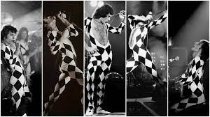 Freddie Mercury's black and white harlequin unitard. Freddie's classic  stage costume sold at Bonham's auction house for… | Freddie mercury, Cool  costumes, Mercury