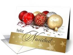 Feliz Navidad Spanish Christmas Card With Christmas Ornaments Card Christmas Card Ornaments Happy Holiday Cards Merry Christmas Card