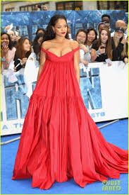 Rihanna Rocks Flowing Red Dress For Valerian European Premiere Rihanna Dress Rihanna Red Dress Red Dress
