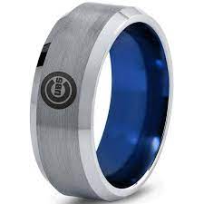 Chicago Cubs Silver Brushed Beveled Ring With Blue Interior Blue Tungsten Wedding Bands Blue Tungsten Tungsten Wedding Bands