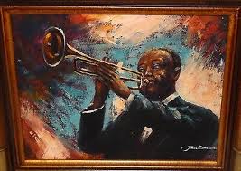 JAN BROWNE AFRICAN AMERICAN TRUMPET PLAYER ORIGINAL OIL ON CANVAS PAINTING 