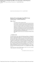 Pdf Business Process Reengineering Bpr Versus Outsourcing Critical Perspectives